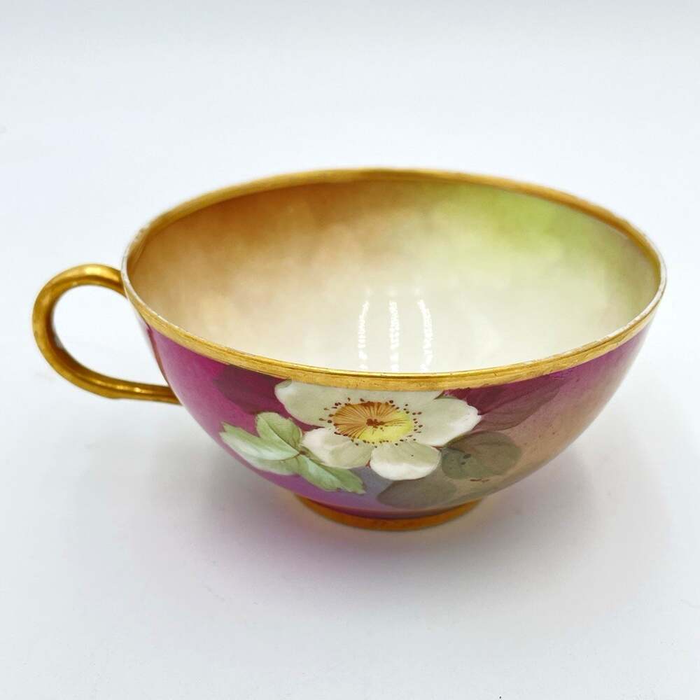 Ginori Firenze Ware Italy Tea Cup Purple Floral Porcelain Gold Rim Signed
